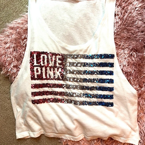 4th of July VS Pink Flag Tank & Tie Dye red white blue stars bikini SZ M - Picture 6 of 8
